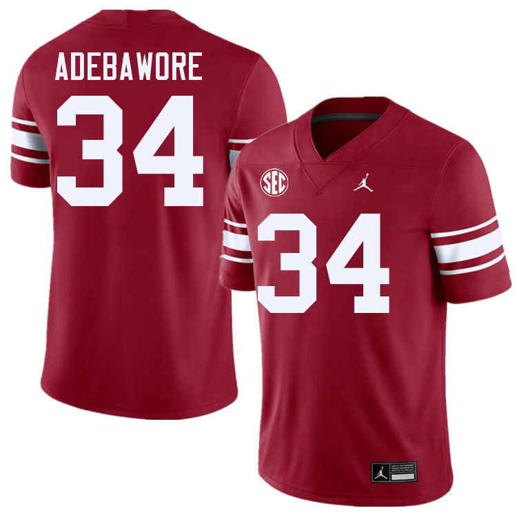 #34 Adepoju Adebawore Oklahoma Sooners 2024 SEC Conference College Football Jerseys-Throwback